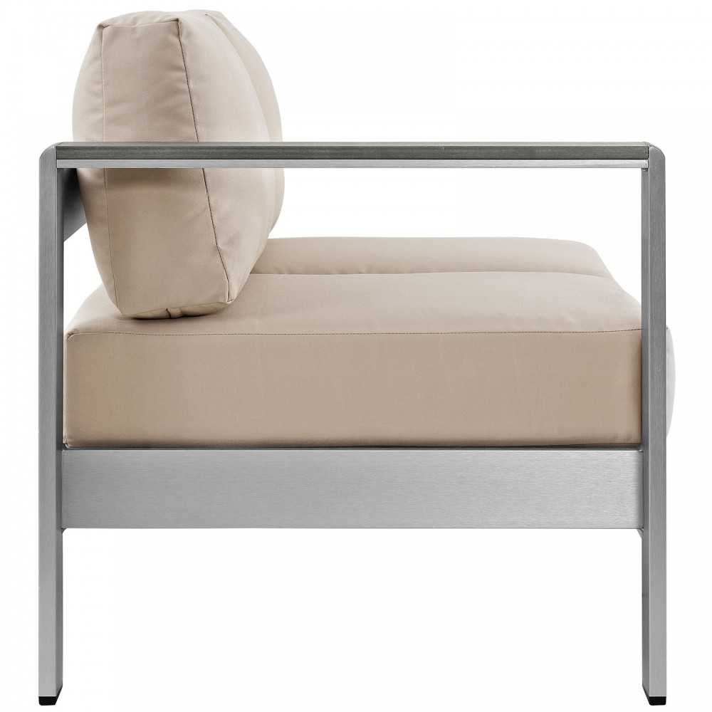 Shore Left-Arm Corner Sectional Outdoor Patio Aluminum Loveseat, Silver Beige