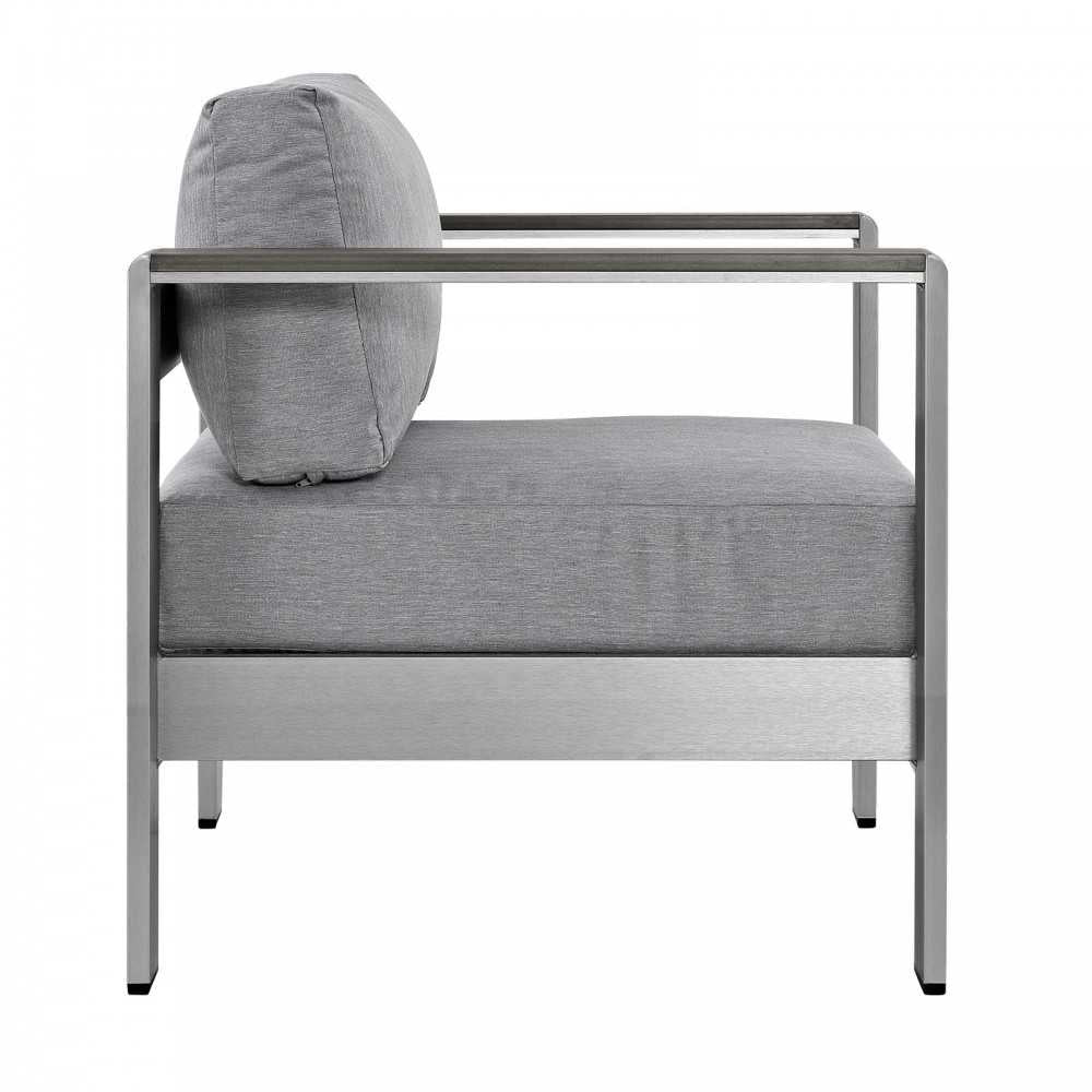 Shore Outdoor Patio Aluminum Armchair, Silver Gray