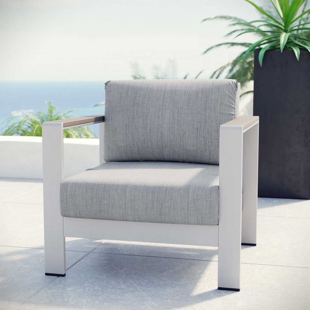 Shore Outdoor Patio Aluminum Armchair, Silver Gray