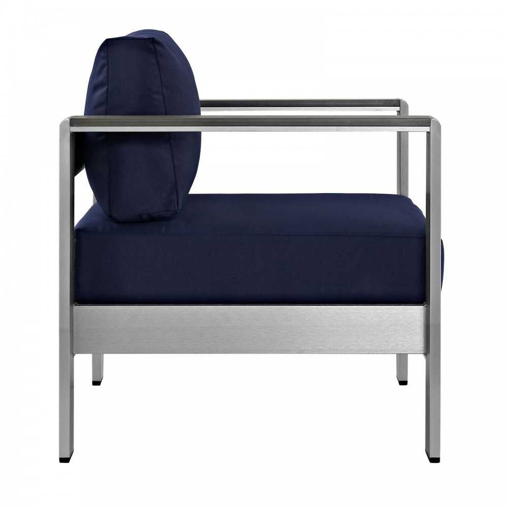 Shore Outdoor Patio Aluminum Armchair, Silver Navy