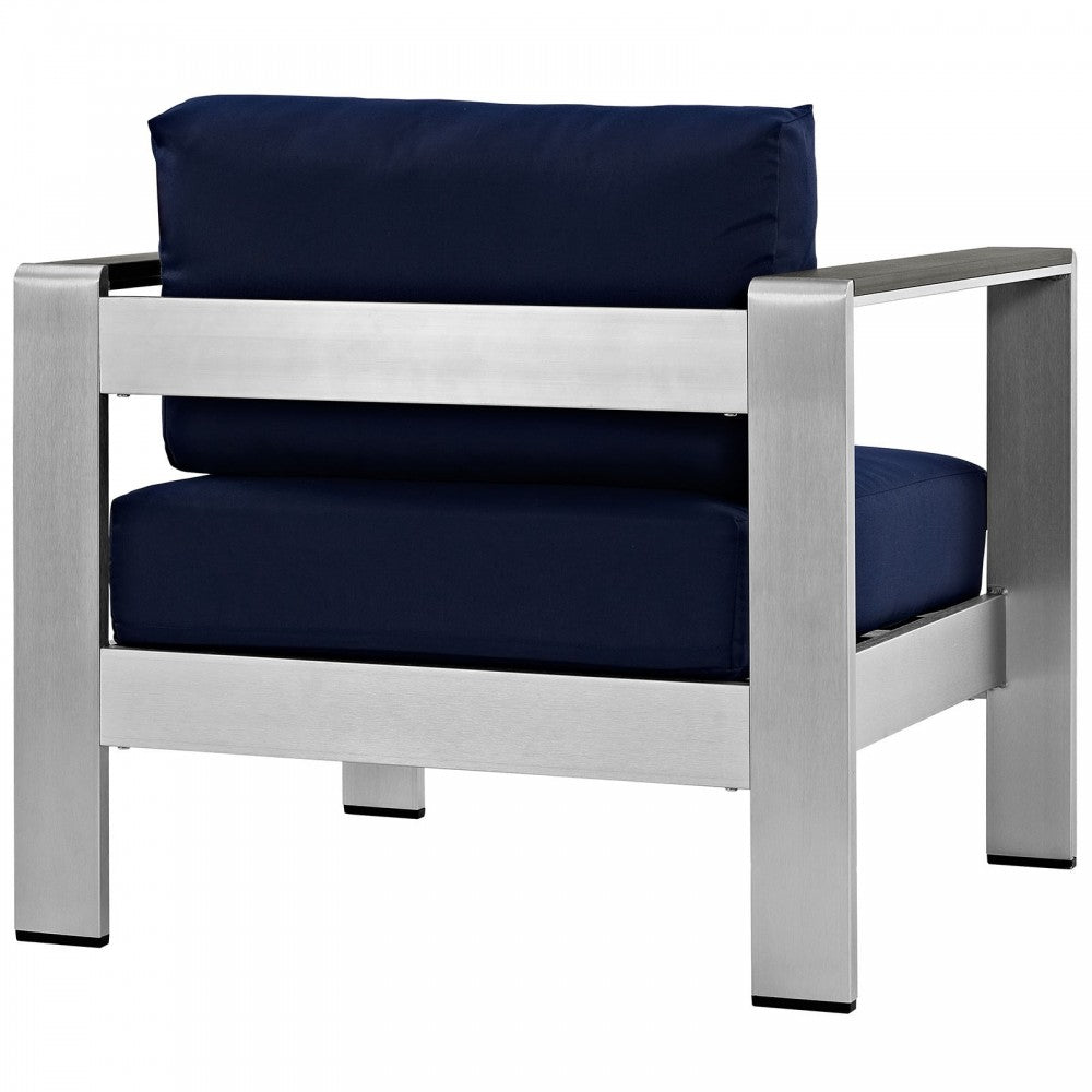 Shore Outdoor Patio Aluminum Armchair, Silver Navy