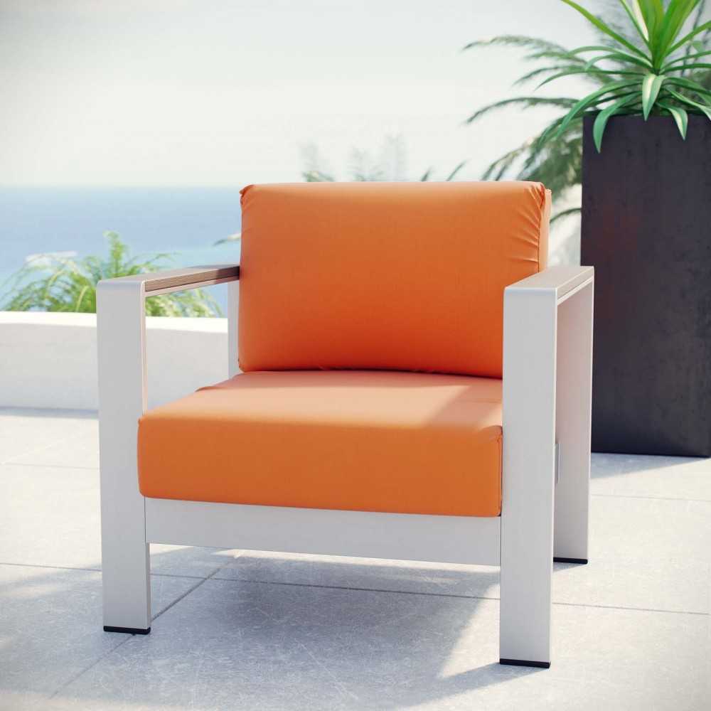 Shore Outdoor Patio Aluminum Armchair, Silver Orange