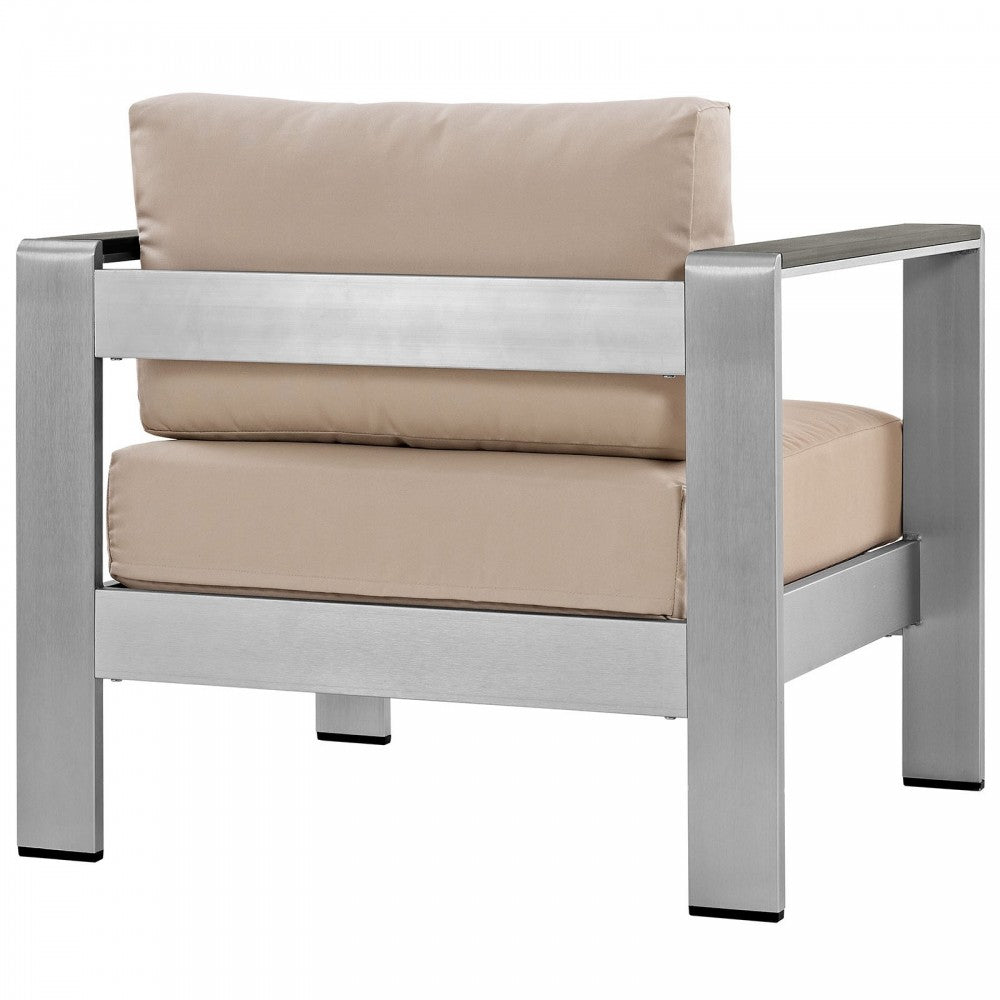 Shore Outdoor Patio Aluminum Armchair, Silver Beige