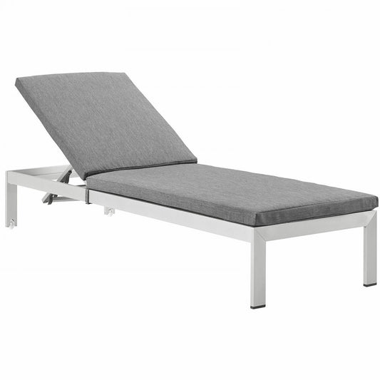 Shore Outdoor Patio Aluminum Chaise with Cushions, Silver Gray, EEI-2660-SLV-GRY