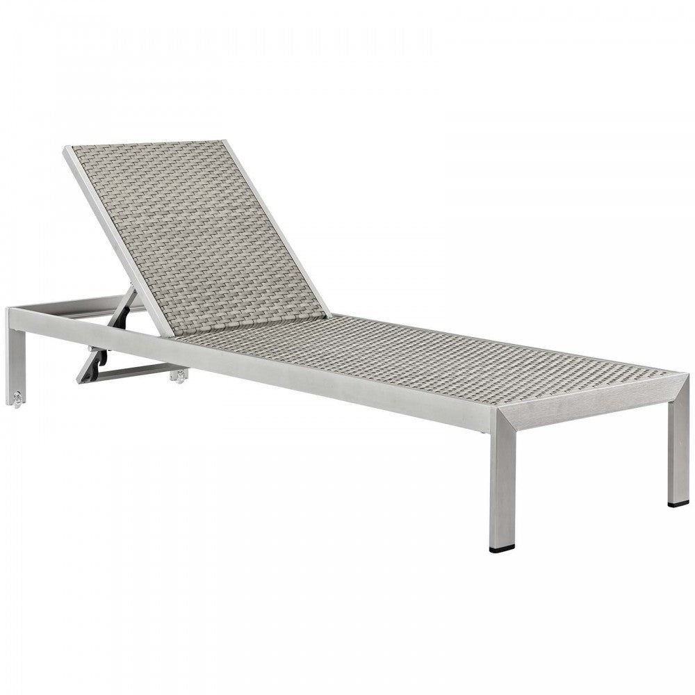 Shore Outdoor Patio Aluminum Chaise with Cushions, Silver Navy, EEI-4501-SLV-NAV