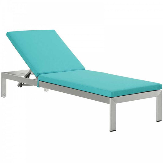 Shore Outdoor Patio Aluminum Chaise with Cushions, Silver Turquoise, EEI-4501-SLV-TRQ