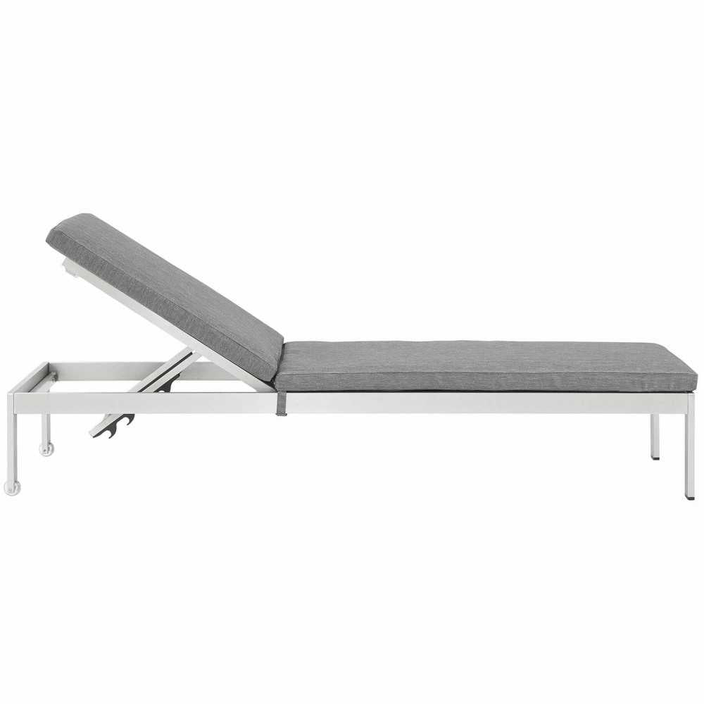 Shore Outdoor Patio Aluminum Chaise with Cushions, Silver Gray, EEI-4502-SLV-GRY