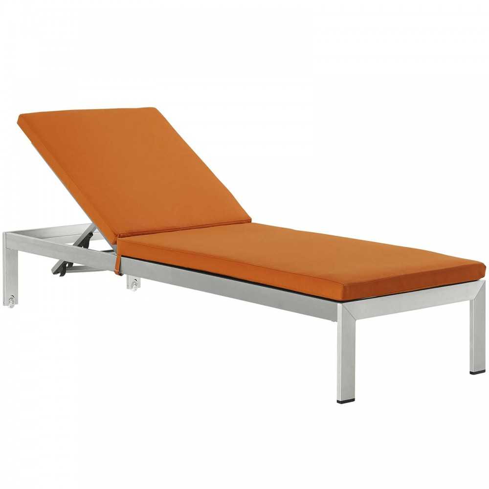 Shore Outdoor Patio Aluminum Chaise with Cushions, Silver Orange, EEI-4502-SLV-ORA