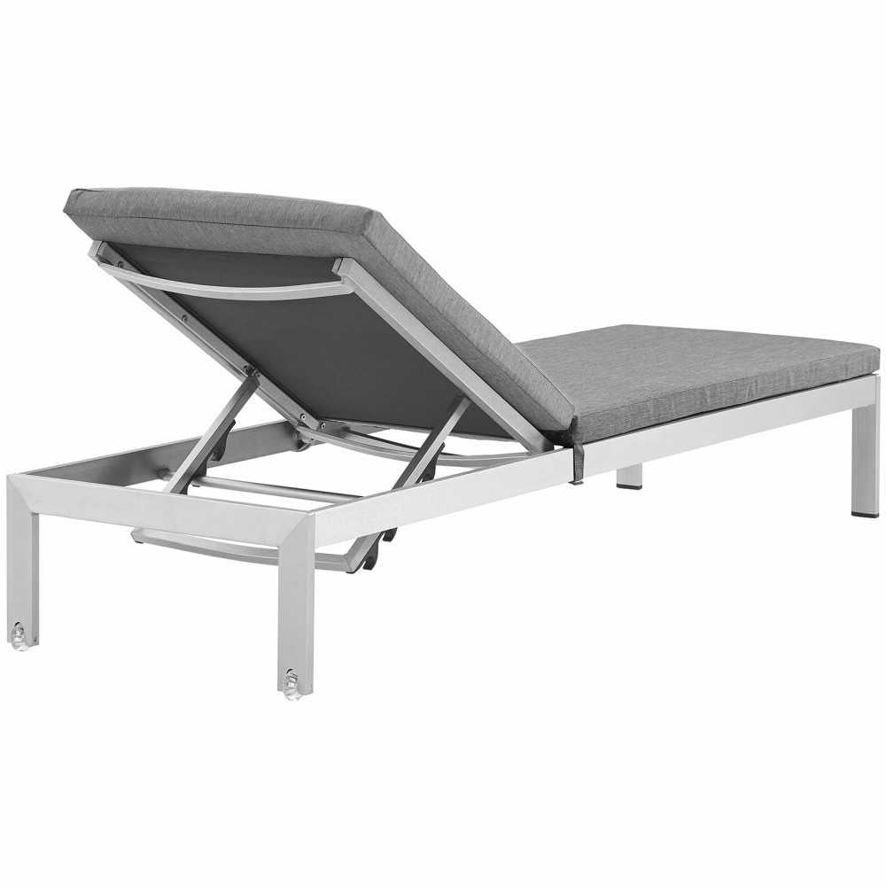 Shore Outdoor Patio Aluminum Chaise with Cushions, Silver Gray, EEI-2660-SLV-GRY