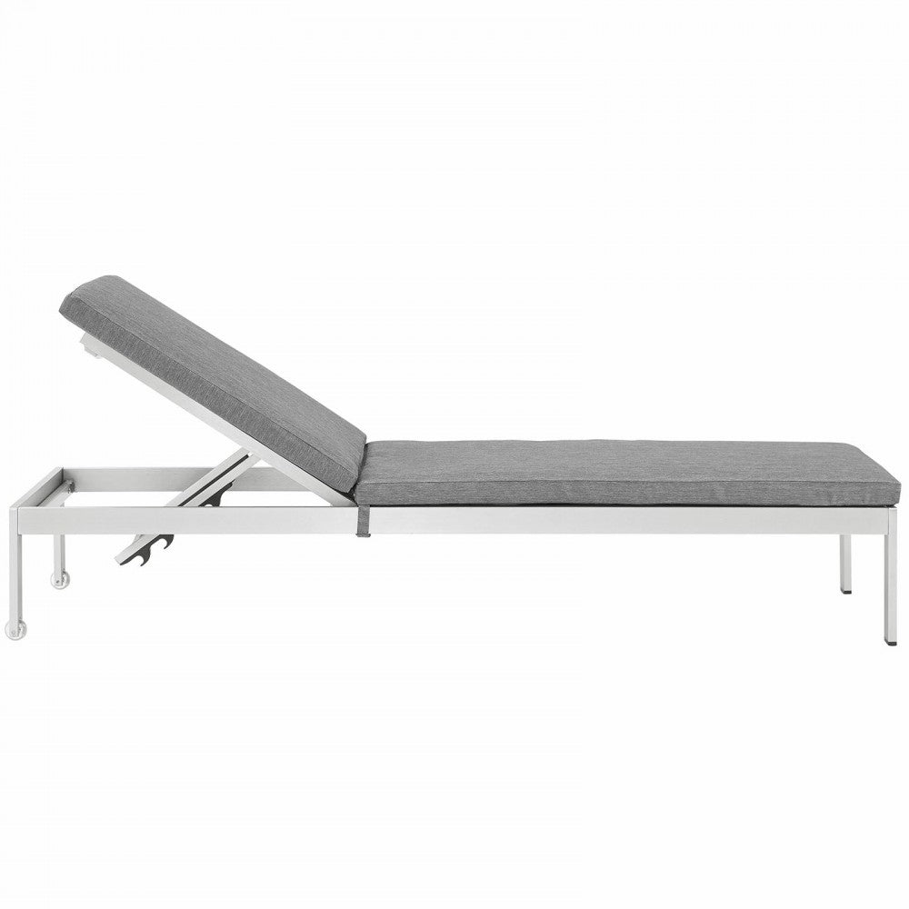 Shore Outdoor Patio Aluminum Chaise with Cushions, Silver Gray, EEI-2660-SLV-GRY