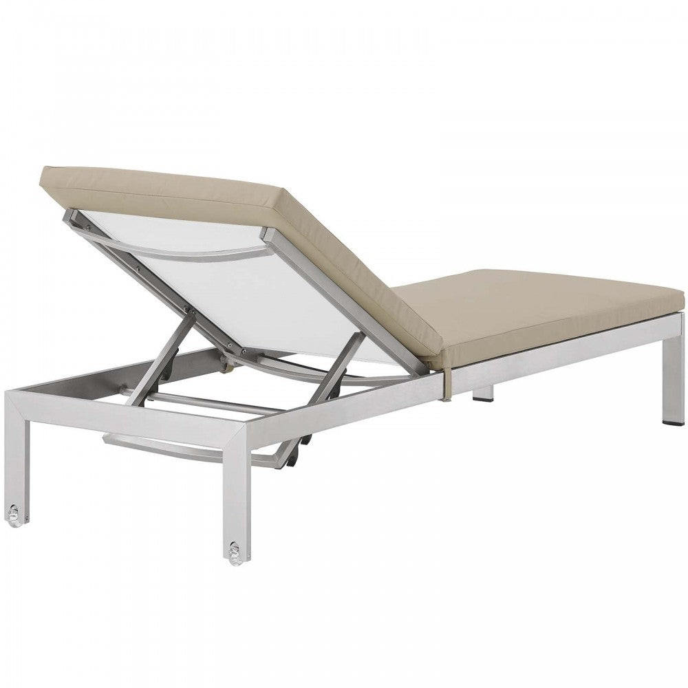 Shore Outdoor Patio Aluminum Chaise with Cushions, Silver Beige, EEI-5547-SLV-BEI