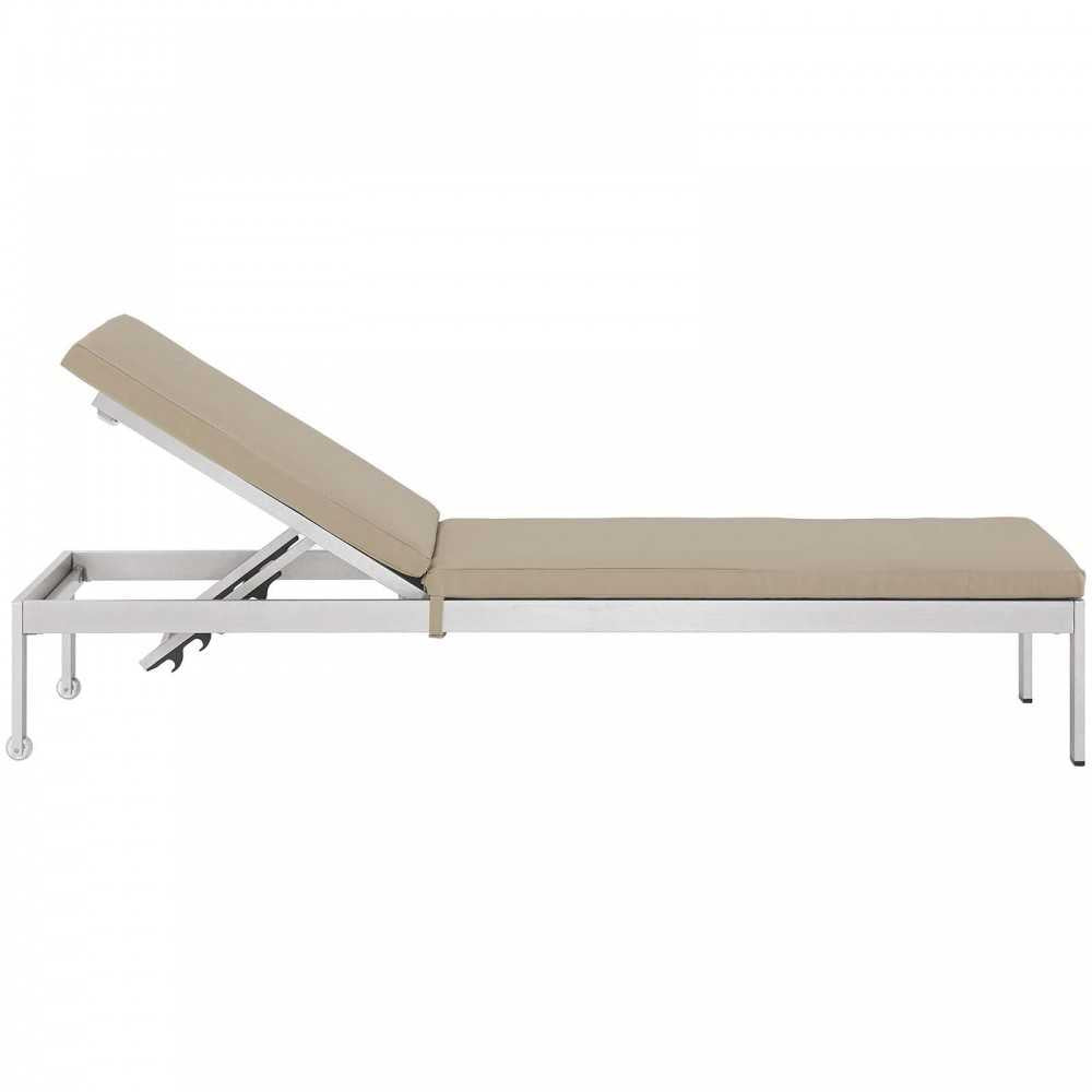 Shore Outdoor Patio Aluminum Chaise with Cushions, Silver Beige, EEI-5547-SLV-BEI