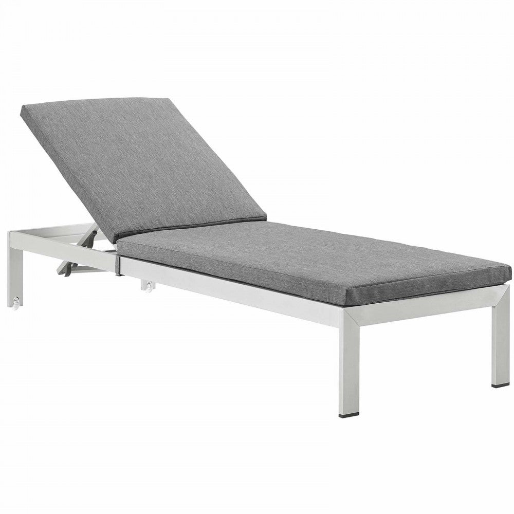 Shore Outdoor Patio Aluminum Chaise with Cushions, Silver Gray, EEI-5547-SLV-GRY