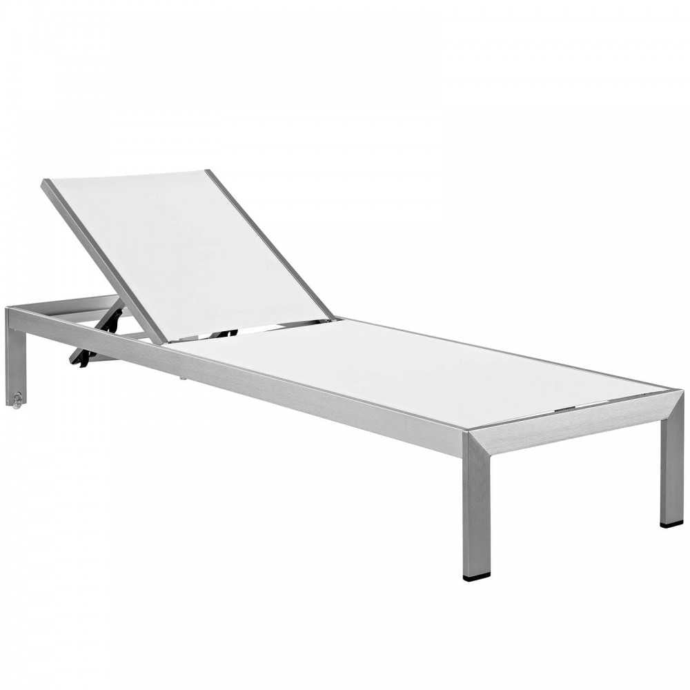 Shore Outdoor Patio Aluminum Chaise with Cushions, Silver Gray, EEI-5547-SLV-GRY