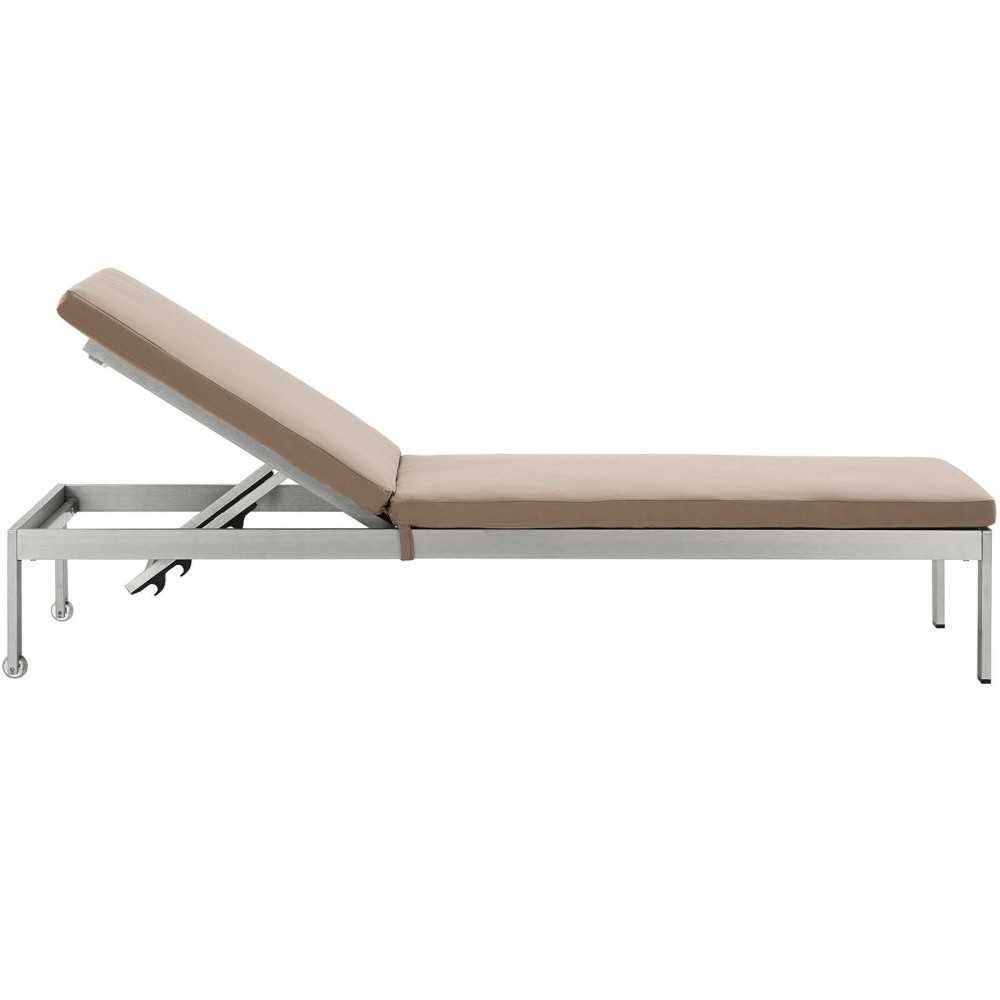 Shore Outdoor Patio Aluminum Chaise with Cushions, Silver Mocha, EEI-5547-SLV-MOC
