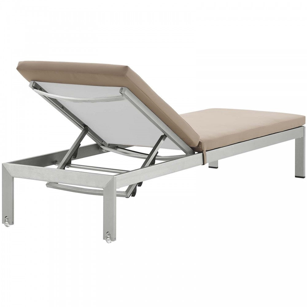 Shore Outdoor Patio Aluminum Chaise with Cushions, Silver Mocha, EEI-5547-SLV-MOC