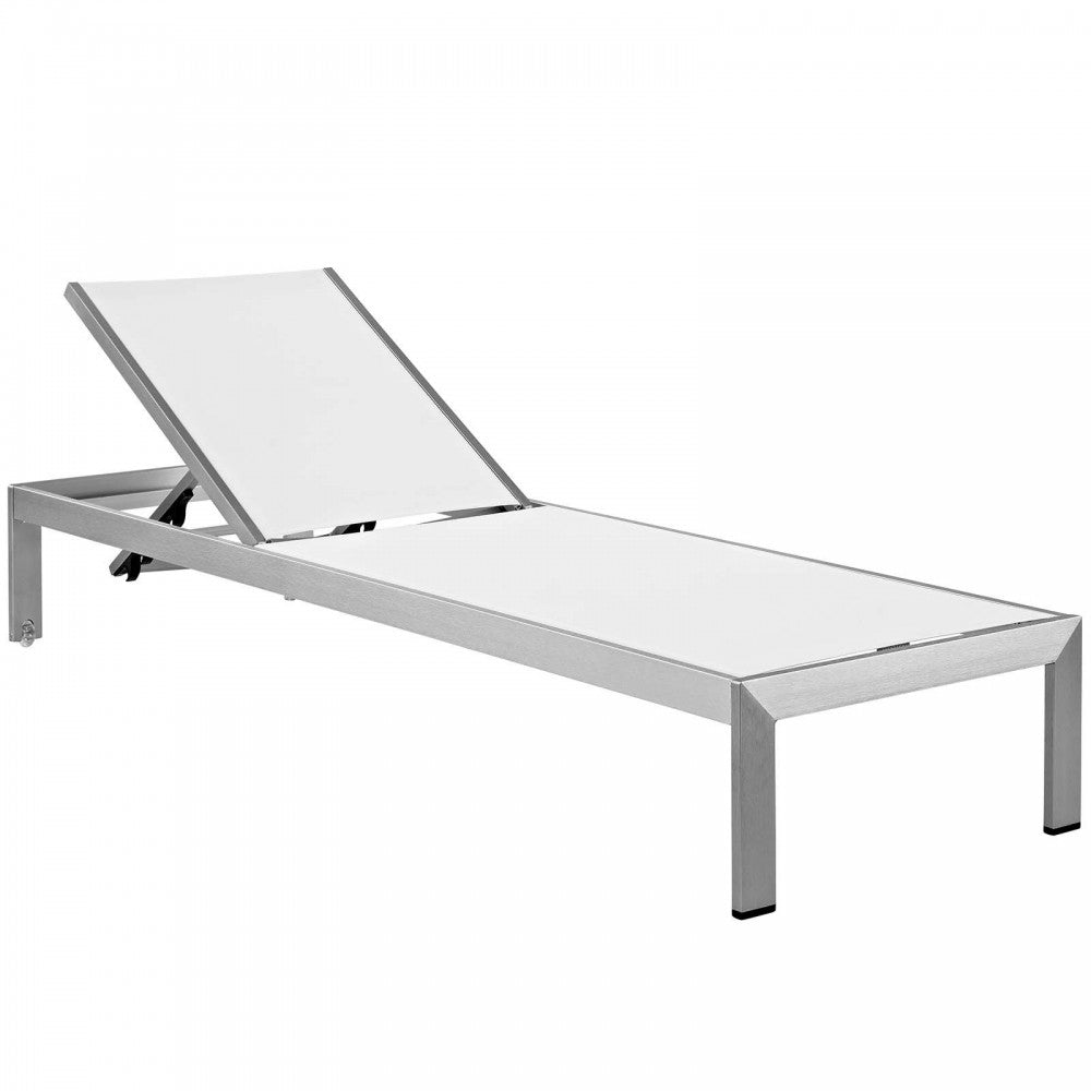 Shore Outdoor Patio Aluminum Chaise with Cushions, Silver Mocha, EEI-5547-SLV-MOC