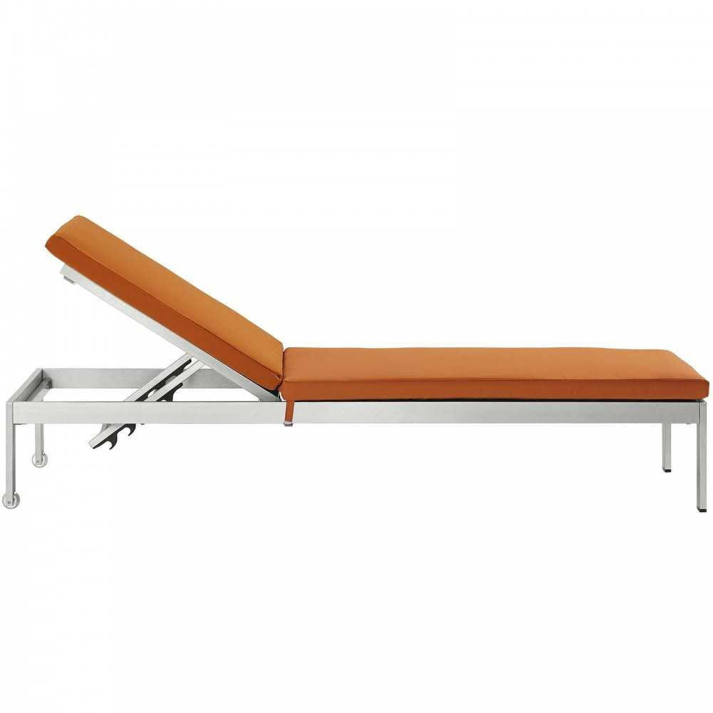Shore Outdoor Patio Aluminum Chaise with Cushions, Silver Orange, EEI-5547-SLV-ORA