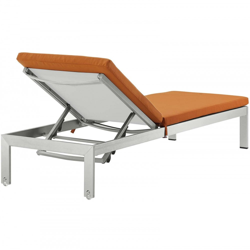 Shore Outdoor Patio Aluminum Chaise with Cushions, Silver Orange, EEI-5547-SLV-ORA