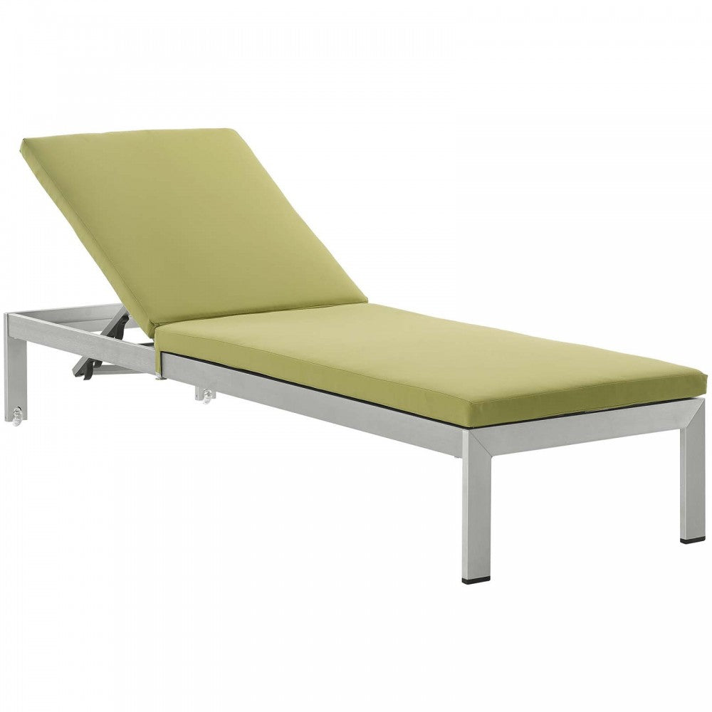 Shore Outdoor Patio Aluminum Chaise with Cushions, Silver Peridot, EEI-5547-SLV-PER