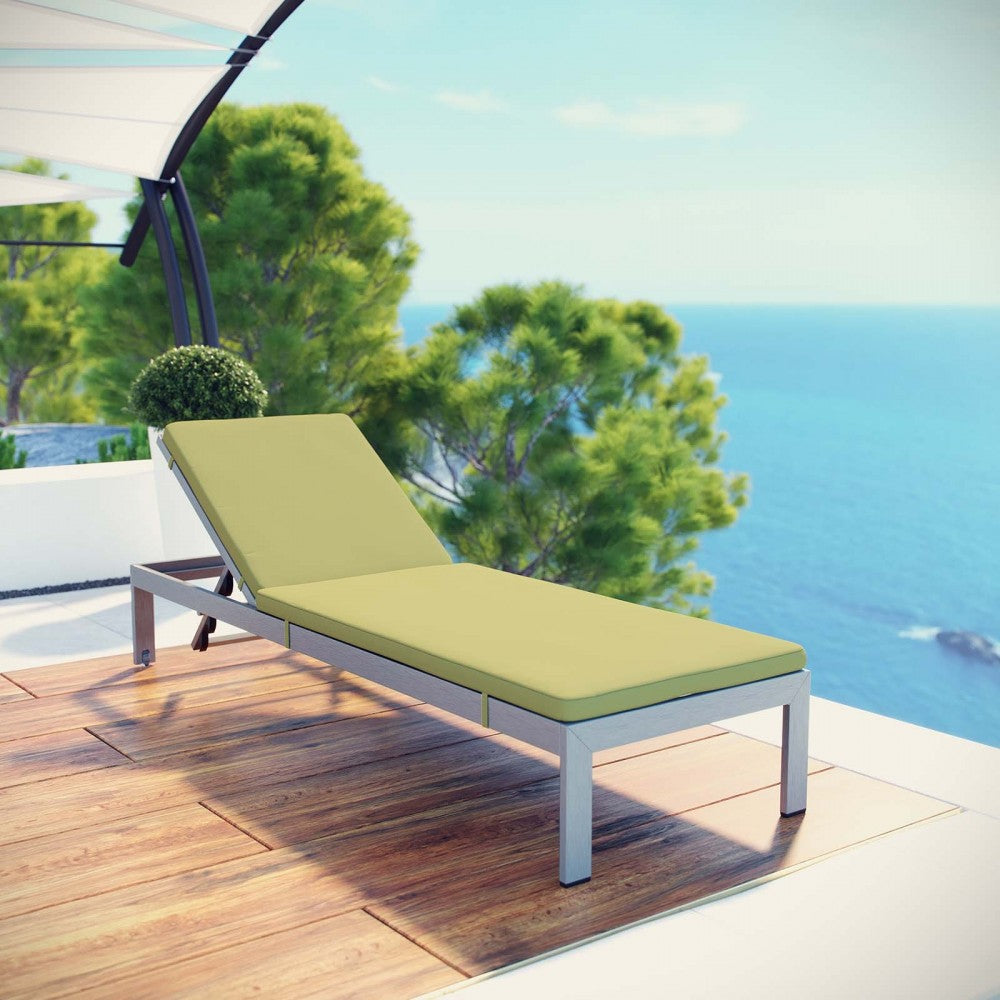 Shore Outdoor Patio Aluminum Chaise with Cushions, Silver Peridot, EEI-5547-SLV-PER