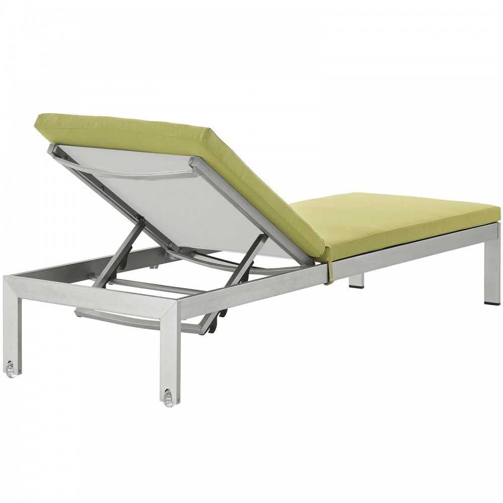 Shore Outdoor Patio Aluminum Chaise with Cushions, Silver Peridot, EEI-5547-SLV-PER