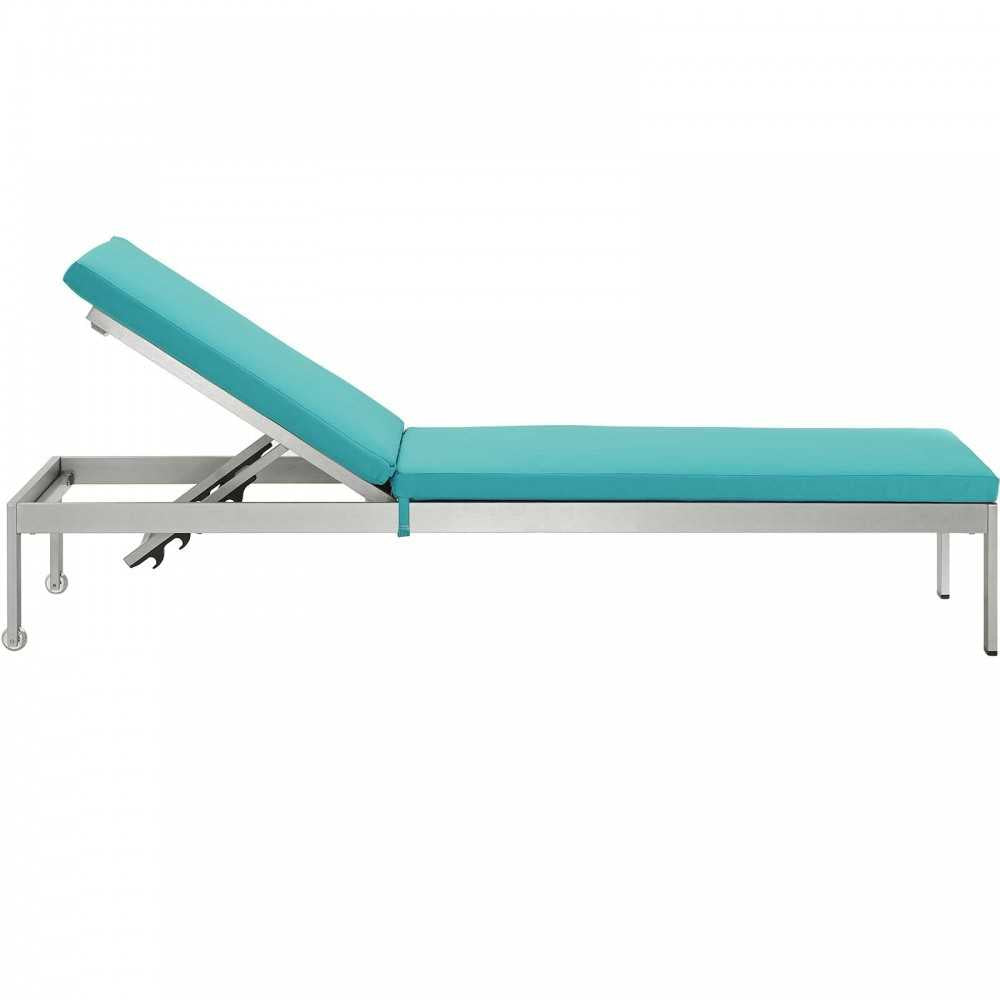 Shore Outdoor Patio Aluminum Chaise with Cushions, Silver Turquoise, EEI-5547-SLV-TRQ