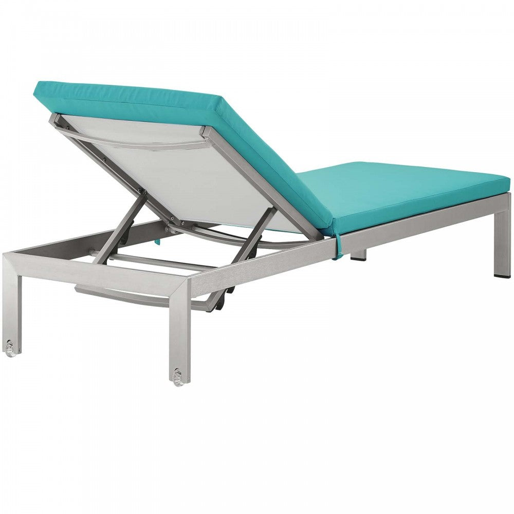 Shore Outdoor Patio Aluminum Chaise with Cushions, Silver Turquoise, EEI-5547-SLV-TRQ