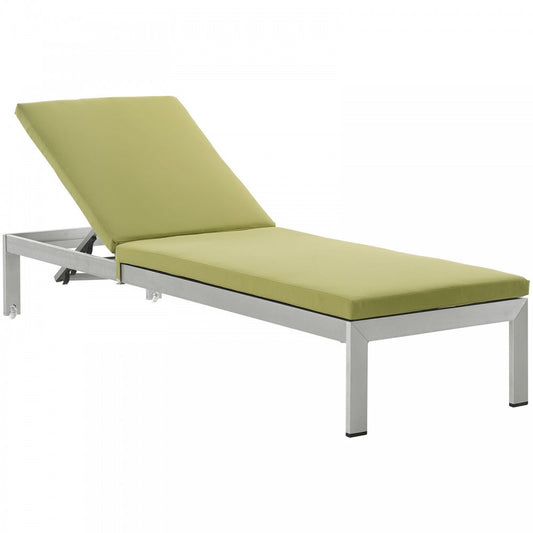 Shore Outdoor Patio Aluminum Chaise with Cushions, Silver Peridot, EEI-2660-SLV-PER