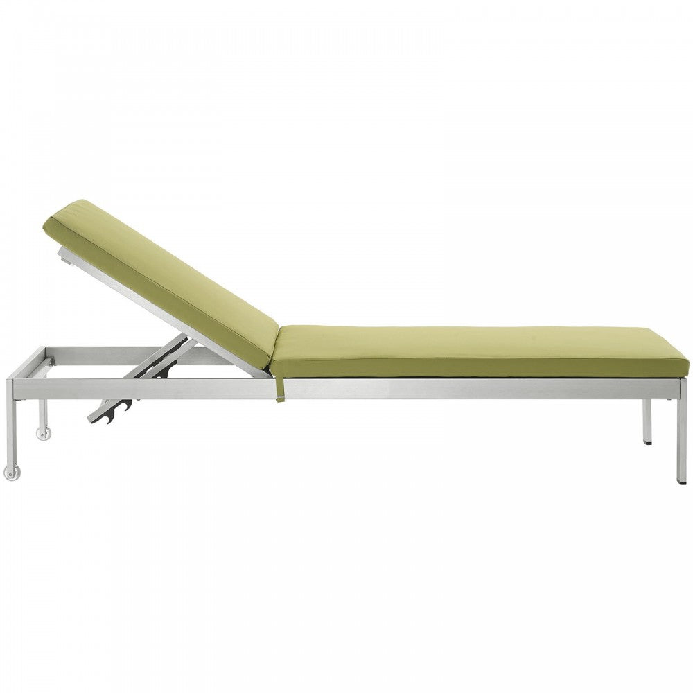 Shore Outdoor Patio Aluminum Chaise with Cushions, Silver Peridot, EEI-2660-SLV-PER
