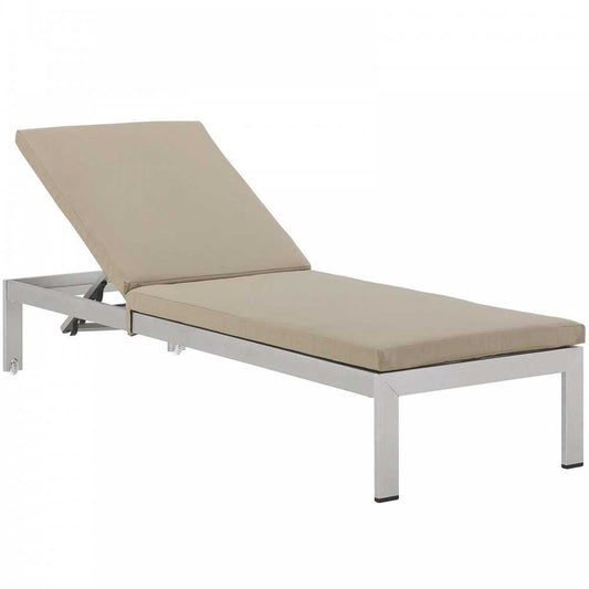 Shore Outdoor Patio Aluminum Chaise with Cushions, Silver Beige, EEI-4501-SLV-BEI