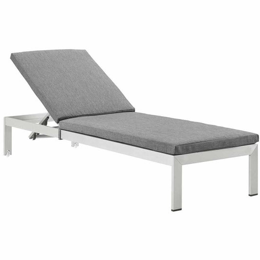 Shore Outdoor Patio Aluminum Chaise with Cushions, Silver Gray, EEI-4501-SLV-GRY