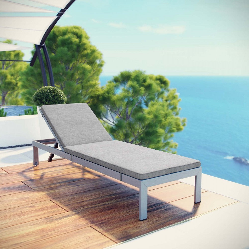 Shore Outdoor Patio Aluminum Chaise with Cushions, Silver Gray, EEI-4501-SLV-GRY