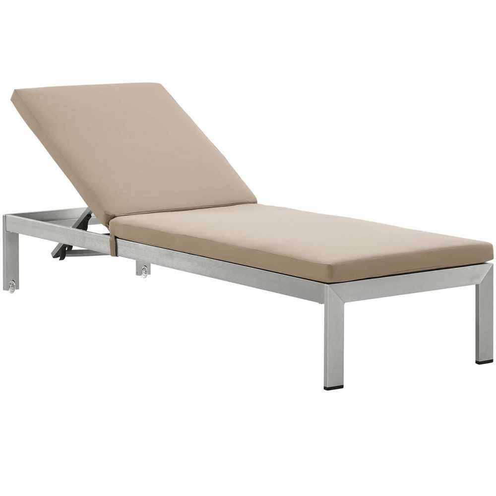 Shore Outdoor Patio Aluminum Chaise with Cushions, Silver Mocha, EEI-4501-SLV-MOC