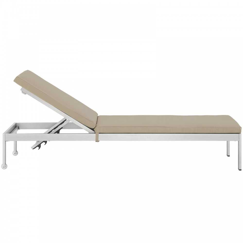 Shore Outdoor Patio Aluminum Chaise with Cushions, Silver Beige, EEI-2660-SLV-BEI