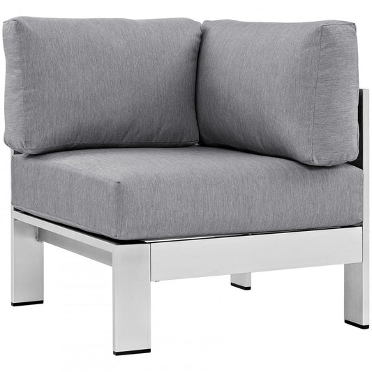 Shore Outdoor Patio Aluminum Corner Sofa, Silver Gray