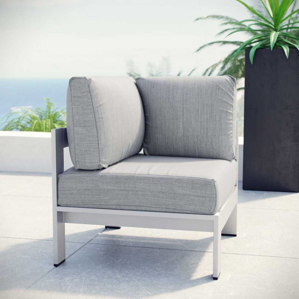 Shore Outdoor Patio Aluminum Corner Sofa, Silver Gray