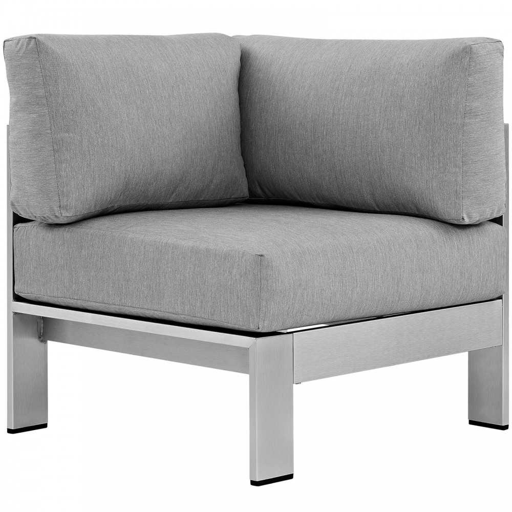 Shore Outdoor Patio Aluminum Corner Sofa, Silver Gray