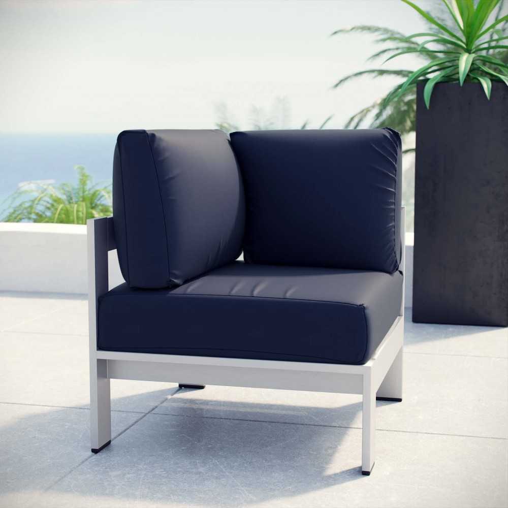Shore Outdoor Patio Aluminum Corner Sofa, Silver Navy