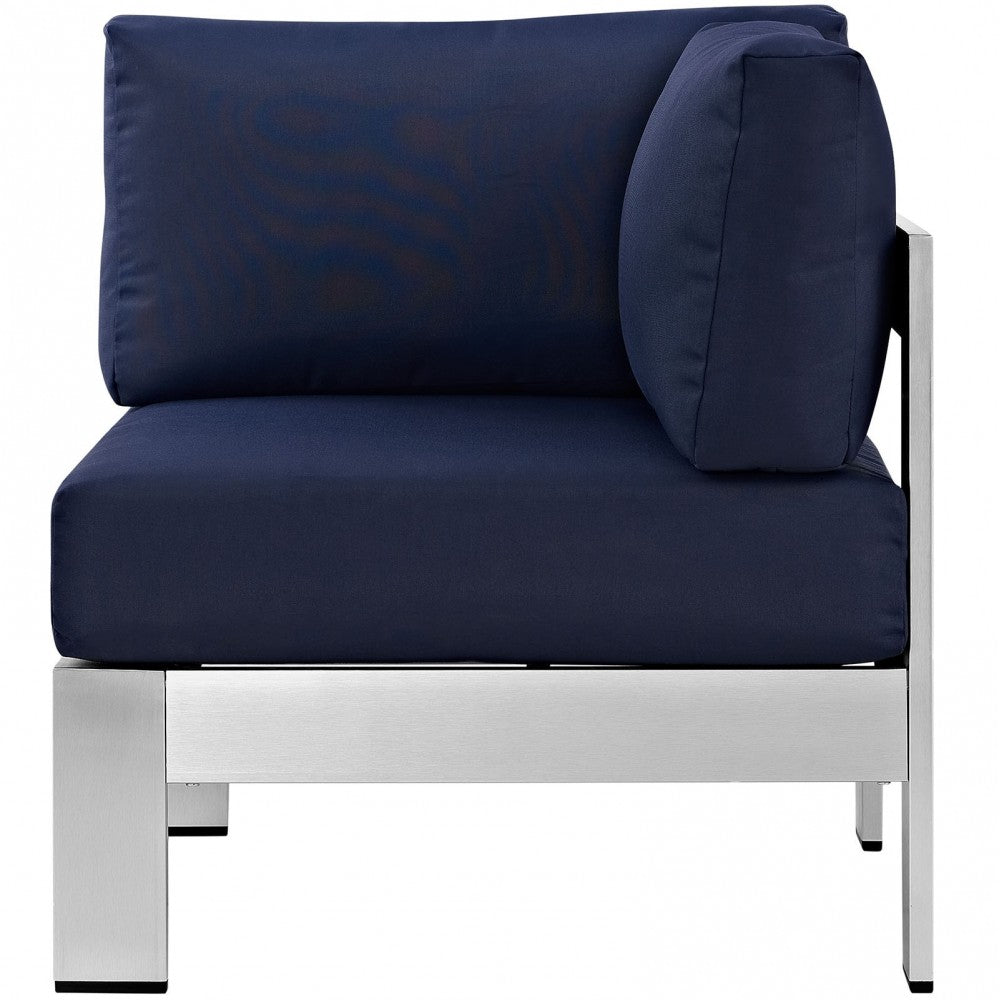 Shore Outdoor Patio Aluminum Corner Sofa, Silver Navy