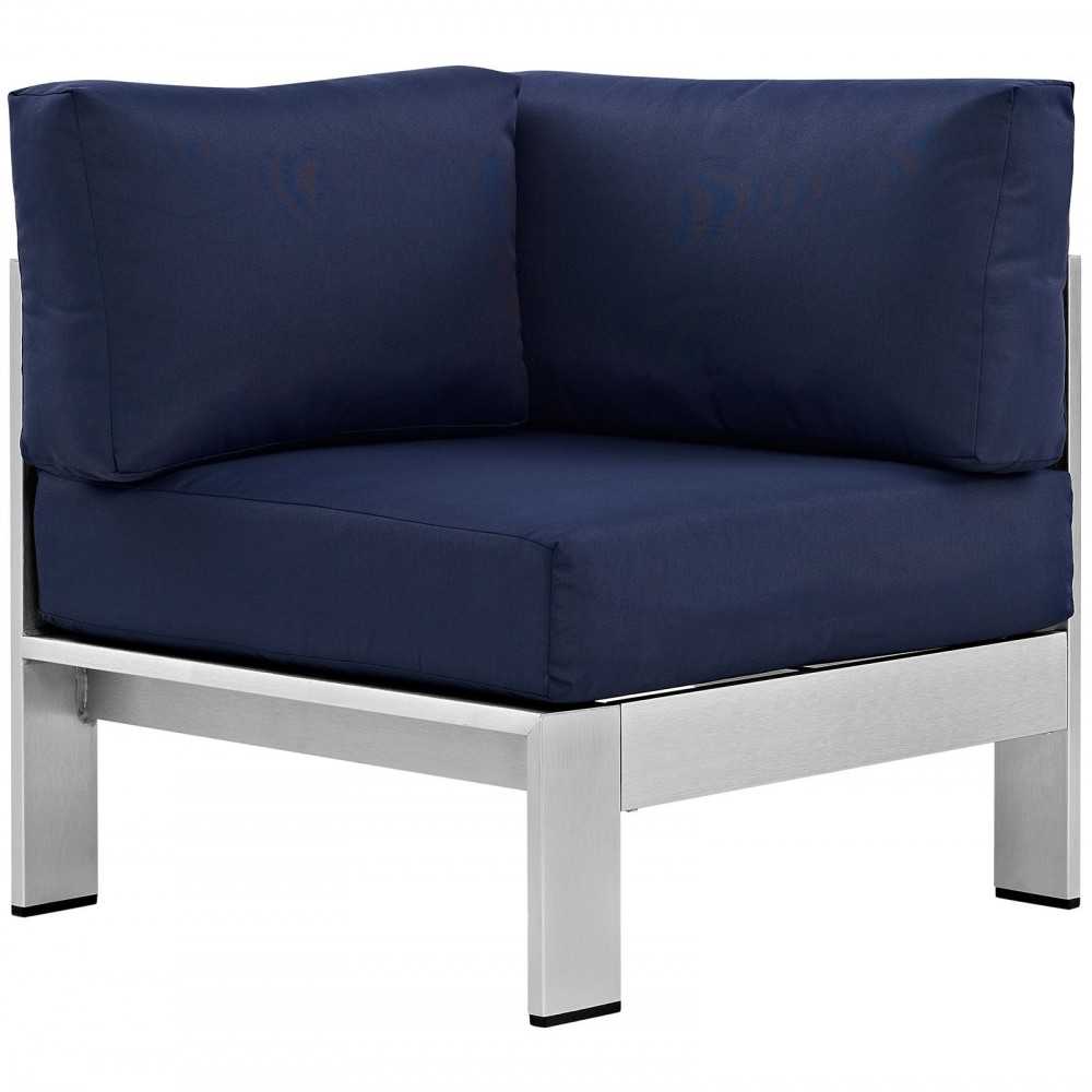 Shore Outdoor Patio Aluminum Corner Sofa, Silver Navy