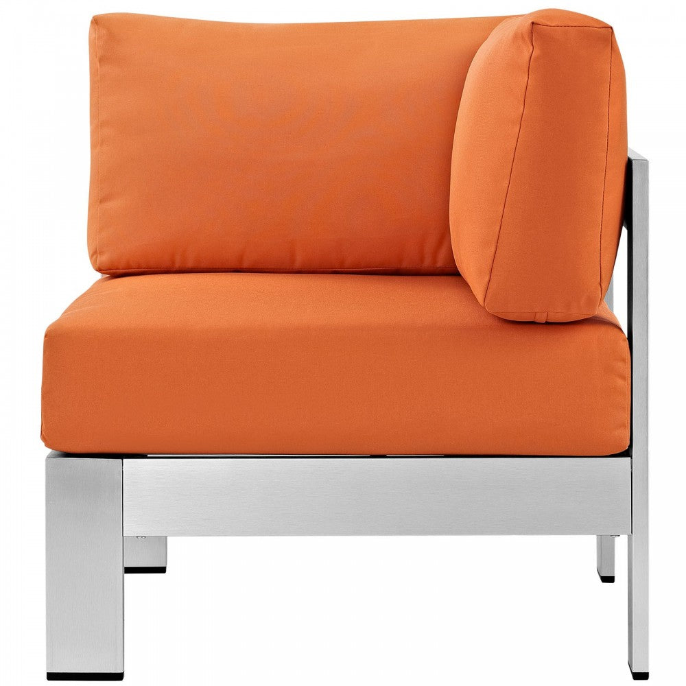 Shore Outdoor Patio Aluminum Corner Sofa, Silver Orange