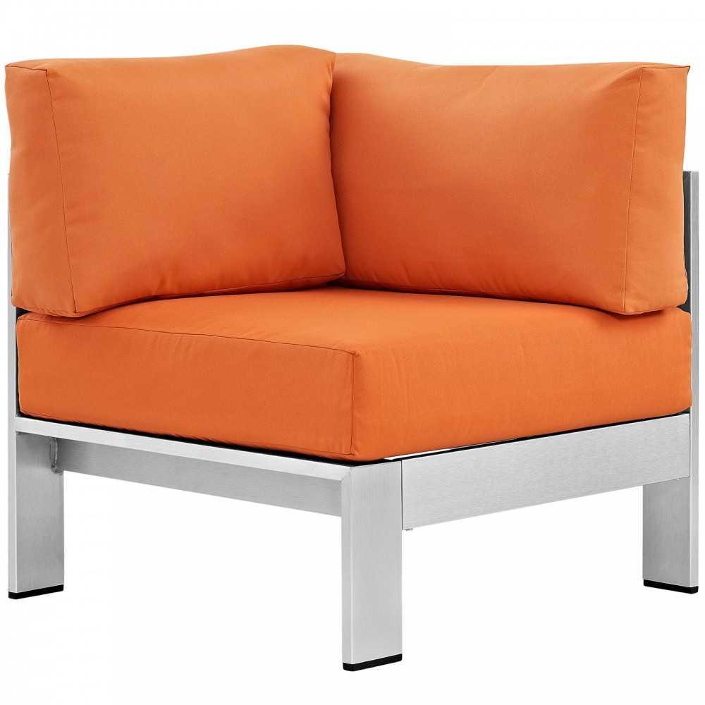 Shore Outdoor Patio Aluminum Corner Sofa, Silver Orange