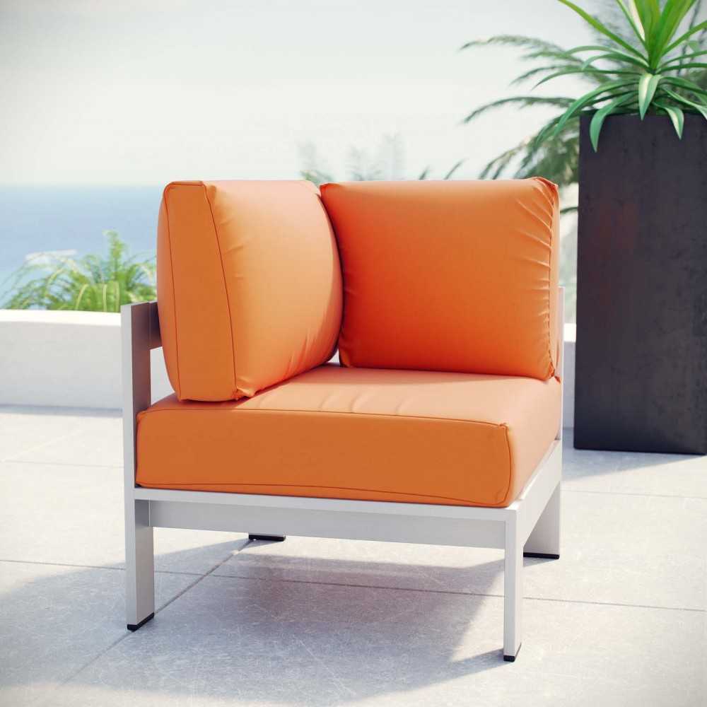 Shore Outdoor Patio Aluminum Corner Sofa, Silver Orange