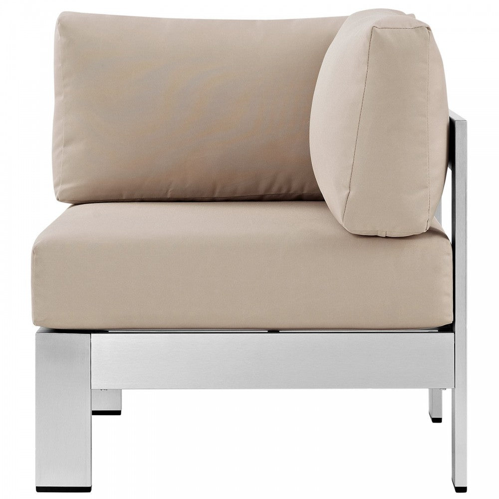 Shore Outdoor Patio Aluminum Corner Sofa, Silver Beige