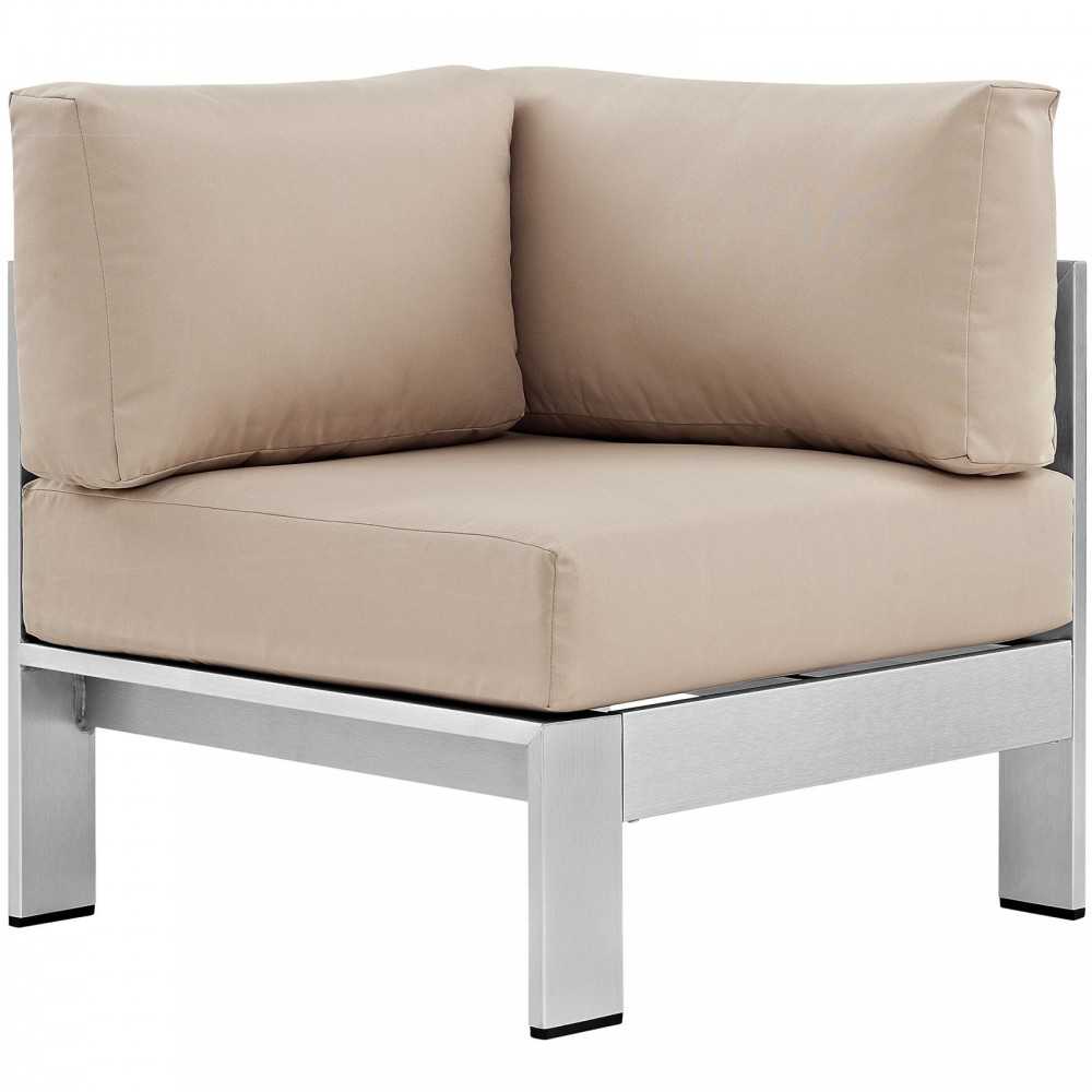 Shore Outdoor Patio Aluminum Corner Sofa, Silver Beige