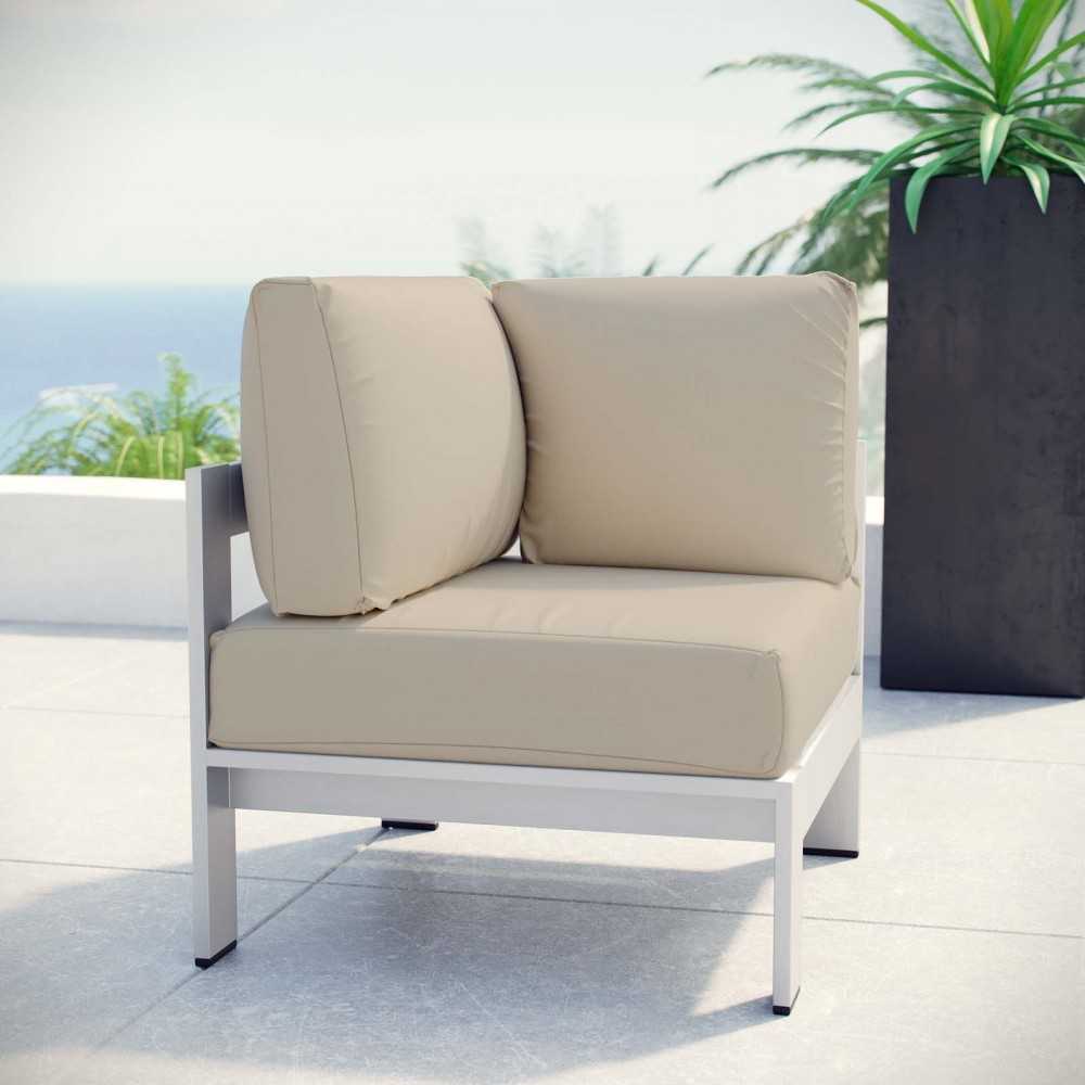 Shore Outdoor Patio Aluminum Corner Sofa, Silver Beige