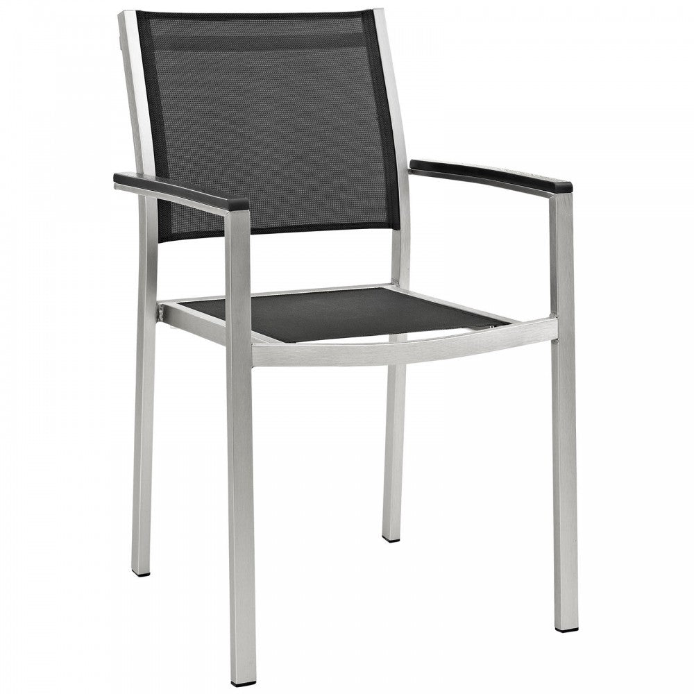 Shore Outdoor Patio Aluminum Dining Chair, Silver Black