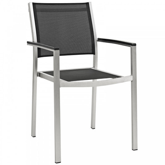 Shore Outdoor Patio Aluminum Dining Chair, Silver Black