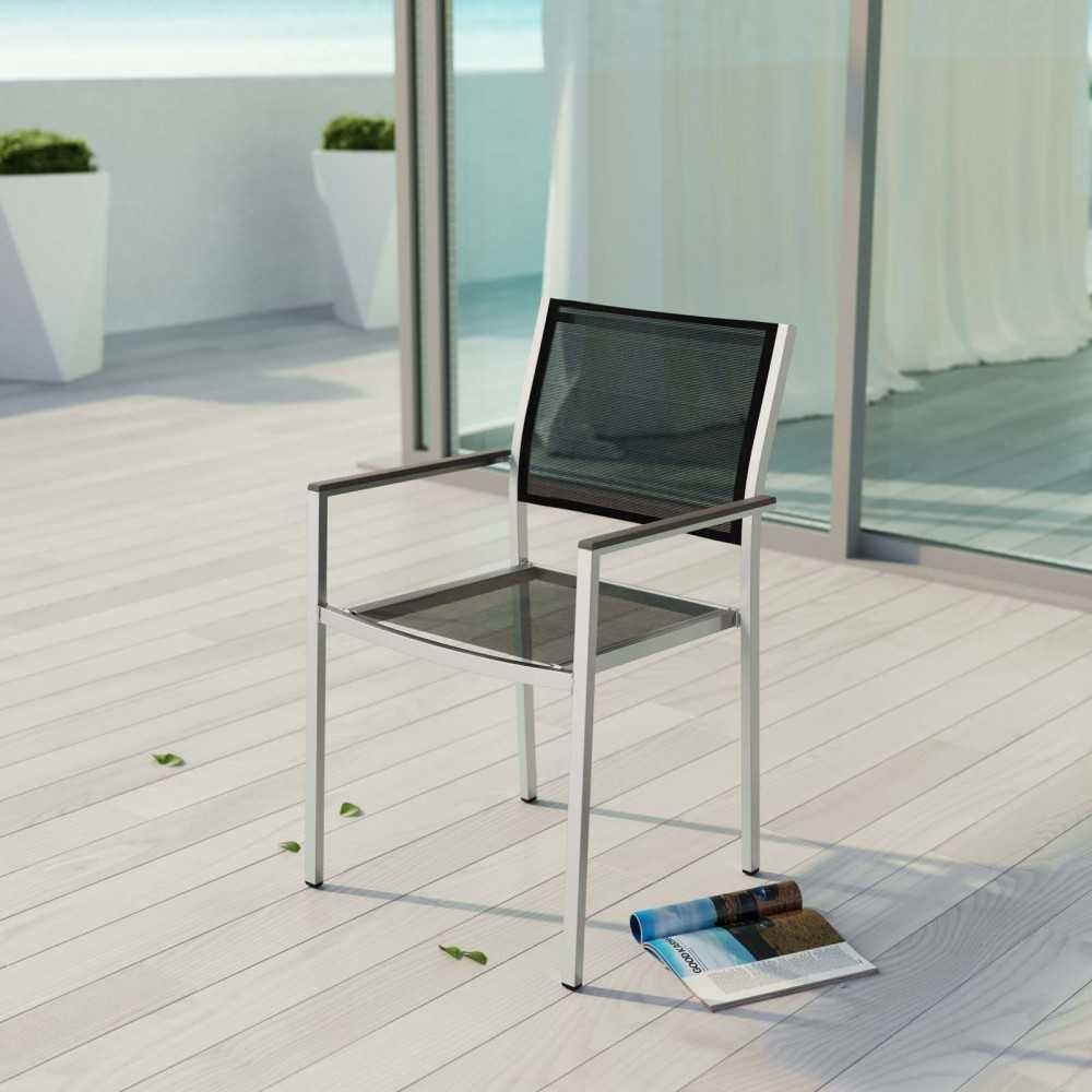 Shore Outdoor Patio Aluminum Dining Chair, Silver Black